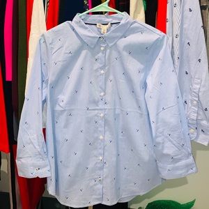 Lila Rose NWT embroider blue umbrella button down